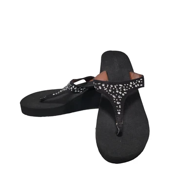 Sandálias femininas aerossóis design joia cristal preto chinelos biqueira tanga tamanho 9-10 - Imagem 1 de 4