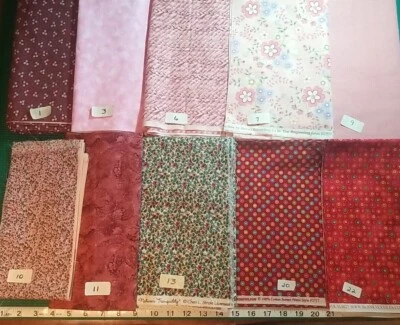 FQ 1/4 yds pieces pink red purple floral calico stripe cotton quilt craft Fabric - Image 1 of 4