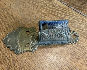 Ornate Brass Wall Hanging Match Holder 8" x 3 1/4" - Picture 1 of 7