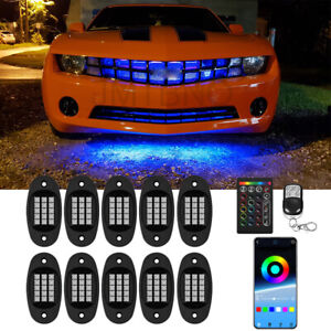 10 Pods RGB LED Rock Lights Kit Underbody Neon Music Light Car For Chevy Camaro