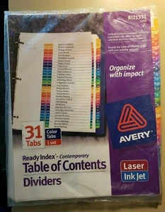 Avery Ready Index -31 Tabs - Table of Contents Dividers -RI21331- 11129 - Picture 1 of 3