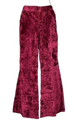 Vintage 1970s burgundy velour bellbottoms wide leg pants velveteen velvet 30 S - Image 1 of 4