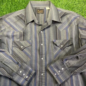 Plains Western Wear Perle Druckknopf Shirt Herren XL blau grau gestreift Cowboy Rodeo EUC - Bild 1 von 10