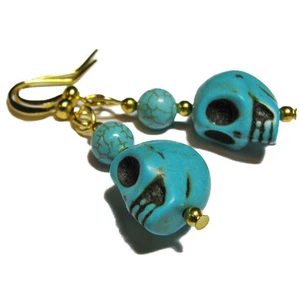 Pendientes de cuentas de calavera de piedra azul turquesa o naranja de SoniaMcD - Imagen 1 de 20