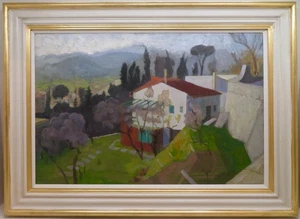 PAULINE PLUMMER (1930-2023) Pintura al óleo grande francesa colorida años 60 ENMARCADA - Imagen 1 de 6