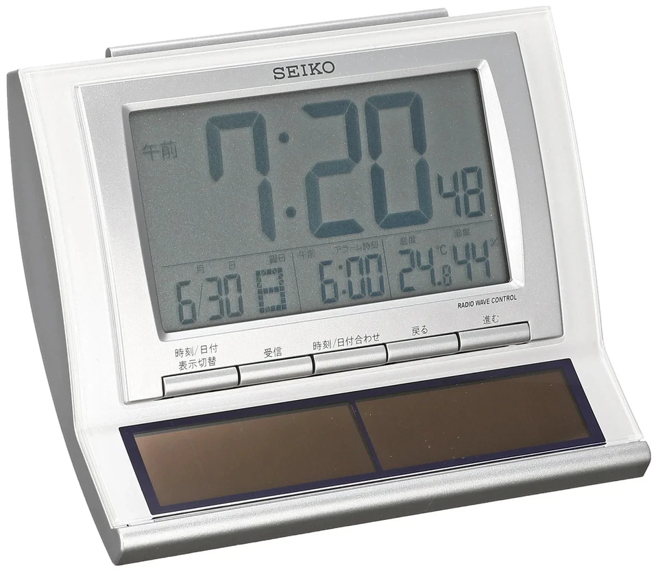 Radio Reloj Despertador Solar Híbrido Seiko Calendario Digital Pantalla de Temperatura Blanco Japón Foto 1 de 1