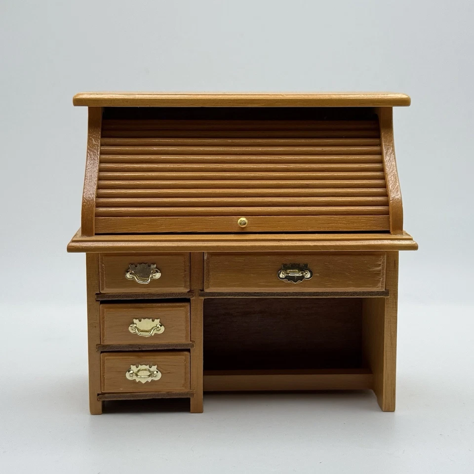 Escritorio enrollable miniatura vintage para casa de muñecas acabado nogal escala 1:12 Foto 1 de 4