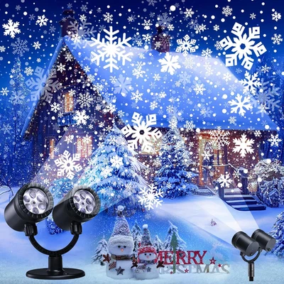 Projektor Weihnachten Aussen, Doppelter Kopf Dynamische LED Schneeflocken Projek - Bild 1 von 4
