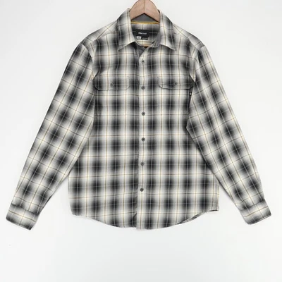Marmot Shirt Mens Medium Gray Black Plaid Button Front Long Sleeve Outdoor Trail Foto 1 de 4