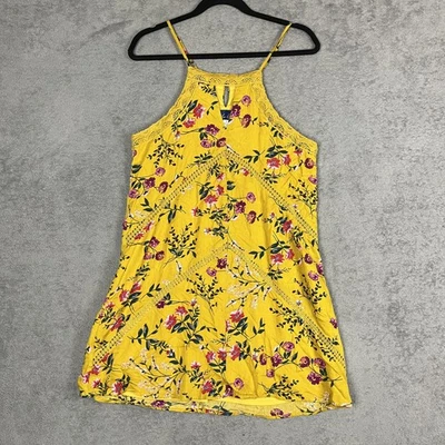 Francesca’s Yellow Floral Lace Tank Women Size S Boho Festival Top Blue Rain - Image 1 of 4