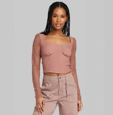 Wild Fable Women’s XXL Brown Lace Sleeve Corset Style Bustier Cropped Top – New - Image 1 of 3