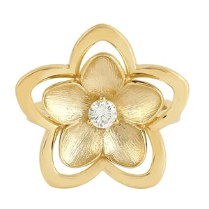 14k Solid Gold Diamond Daisy Flower Ring , Floral Stacking Ring, Delicate Ring - Picture 1 of 7