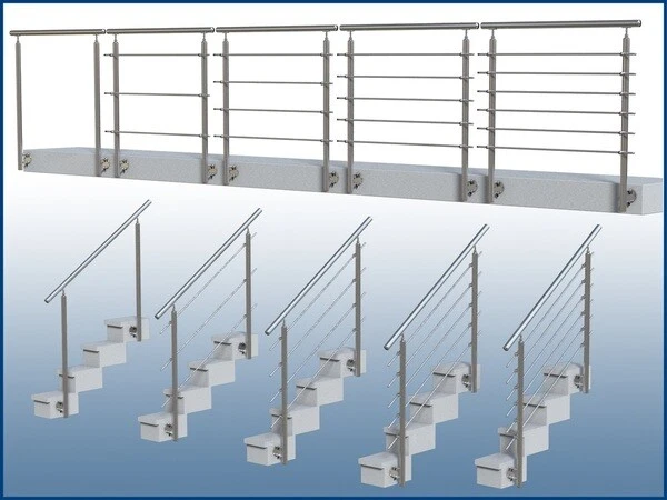 Edelstahl Balkongeländer Treppe Bausatz V2A Seitenmontage Treppengeländer V2A - Bild 1 von 1