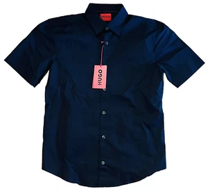 NWT Hugo Boss Ermino Short Sleeve Black Button Down Collared Shirt 50487645 S - Picture 1 of 5