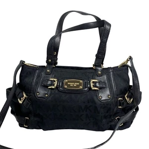 Bolso de hombro Michael Kors Gansevoort negro de lona/cuero + herrajes dorados - Imagen 1 de 23