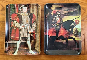 VTG Mebel Italy Melamine Trays Titian Holbein Kings Henry 8th Charles V Small - Picture 1 of 7