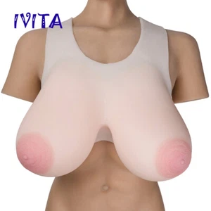 IVITA L Cup Drag-Queen Fake Boobs Cross Straps Big Areola Silicone Breastplates - Picture 1 of 10
