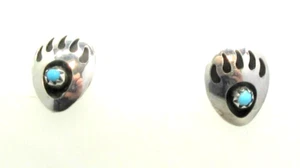 Bear Paw Earrings Turquoise Sterling Silver Studs Post Southwest Style #530 - Picture 1 of 5