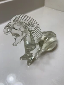 Hand Blown Glass Murano Smokey Green Ombré To Clear Horse Laying Down - Picture 1 of 11