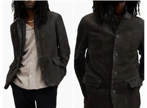 AllSaints Men's Anthracite Survey Leather Blazer Jacket Size Small All Saints - Picture 1 of 7