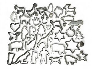 Vintage Lot of 40 Aluminum Cookie Cutters- Holiday, Animals, Stars, Hearts