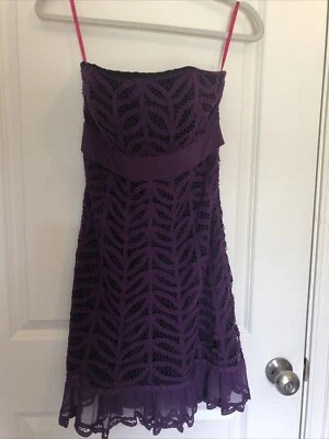 Vestido Vintage BETSEY JOHNSON 90s Y2K Negro Púrpura Encaje Crochet Superpuesto Talla 8 Foto 1 de 4