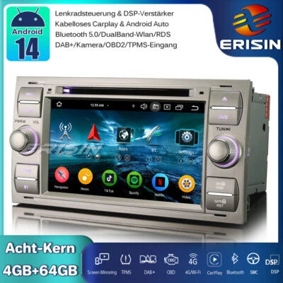 8-Kern Android 14 Autoradio GPS CarPlay CD Für Ford Focus S/C-Max Fiesta Transit - Bild 1 von 4