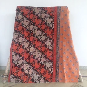 Vintage Single Kantha Handmade Cotton Quilt Bed Cover Throw Blanket Gudari - Picture 1 of 4