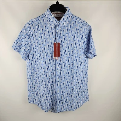 Report Collection Men M Blue Multi Hyper Stretch 360 Movement S/S Button Up NWT - Image 1 of 4
