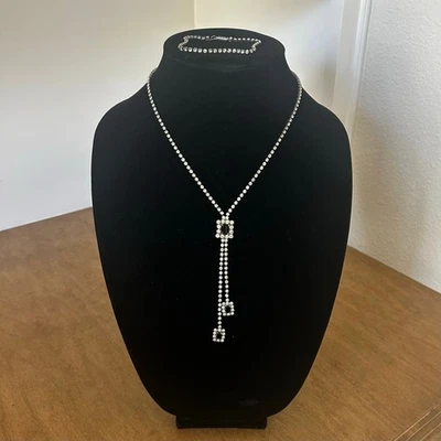 Y2K white & Black stone choker style with drop pendant Necklace w/ bracelet - Image 1 of 4