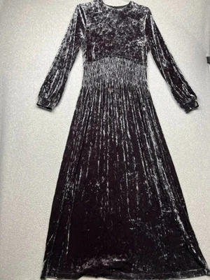 Maxi Vestido Vintage Bendigo Impresiones Crush Terciopelo S Gótico Bruja Victoriano Gris Foto 1 de 4