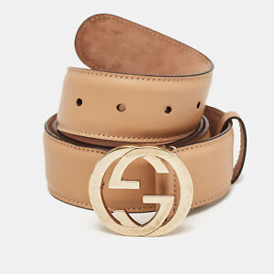 Gucci Beige Leather Interlocking G Buckle Belt 90 CM