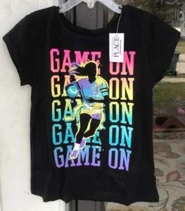 Girls Childrens Place M 7/8 GAME ON Sports Graphic Black SS T-Shirt New Z - Picture 1 of 6