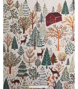 Forest Scene Deer Barn Evergreens Fleece Panel Fabric Sewing 70x 62 W Fast Ship - Picture 1 of 4
