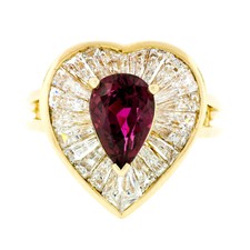 Oscar Heyman 18K Gold GIA Ruby & Baguette Diamond Heart Ballerina Cocktail Ring