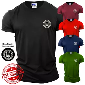 T-shirt uomo ricamata cerchio ucraino ucraino ucraina grafica tridente sarcastica - Foto 1 di 11