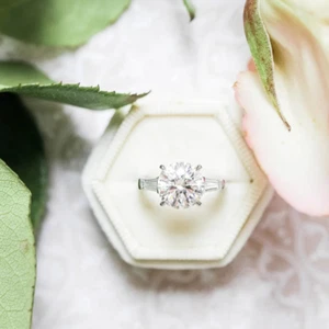 IGI Lab Created 3.20 Ct Round Cut Ring Platinum 950 Diamond Band E F V S - Picture 1 of 13