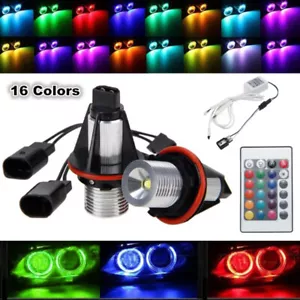 2x RGB LED Angel Eyes Halo Headlight Bulbs For BMW E39 E63 E64 E53 E60 W/ Remote - Picture 1 of 11