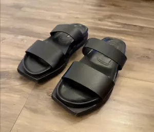 Ann Demeulemeester Leather Slide Double Leather Strap Sandals Flats (Black) - Picture 1 of 4