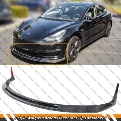 Divisor de labios de parachoques delantero de fibra de carbono estilo Winglet para Tesla modelo 3 J 17-2023 Foto 1 de 4