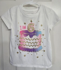 The Children's Place 6th Birthday Shirt, White, Birthday Cake, Size S 5/6 - Picture 1 of 2