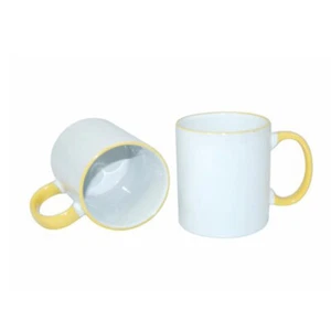 6pcs 11oz Rim Handle Mug Yellow Heat Press Transfer Sublimation cup - Picture 1 of 4