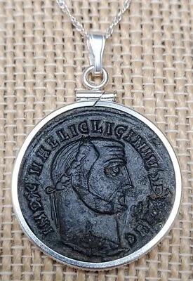 Auténtico collar de plata esterlina antiguo moneda emperador romano Licinio con certificado de autenticidad Foto 1 de 4