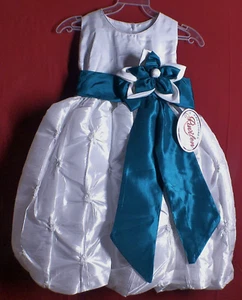 BEAUTIFUL**NEW FORMAL DRESS PERFECT TEAL ACCENT COMMUNIOIN WEDDING MEX SZ 2 - Picture 1 of 13