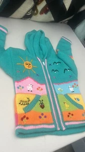 Kids Ethic Alpaca Cotton Knit Handmade In Ecuador Zip Hood Sweater Jacket Size 6 - Picture 1 of 4