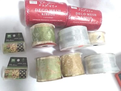 NEW Deco Mesh Wreath Ribbon Plus Wire Edged And Vtg Christmas Masking Tape Lot - Image 1 of 4