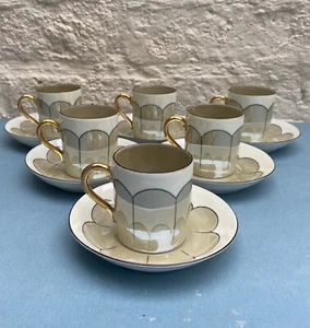 6 Vintage Phoenix Tschechoslowakei Glanz Espresso Demitasse Kaffeetassen Untertassen - Bild 1 von 9