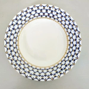 Lomonosov Russia Porcelain Cobalt Blue, White & Gold Breakfast Bowl - Picture 1 of 4
