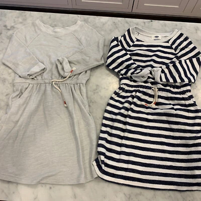 Lote de 2 vestidos de punto azul marino antiguo para niñas, gris y azul marino/blanco, talla M (8) Foto 1 de 4
