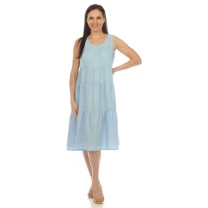 Vestido midi cambray sin mangas en capas para mujer (disponible en S-3XL) - Imagen 1 de 11